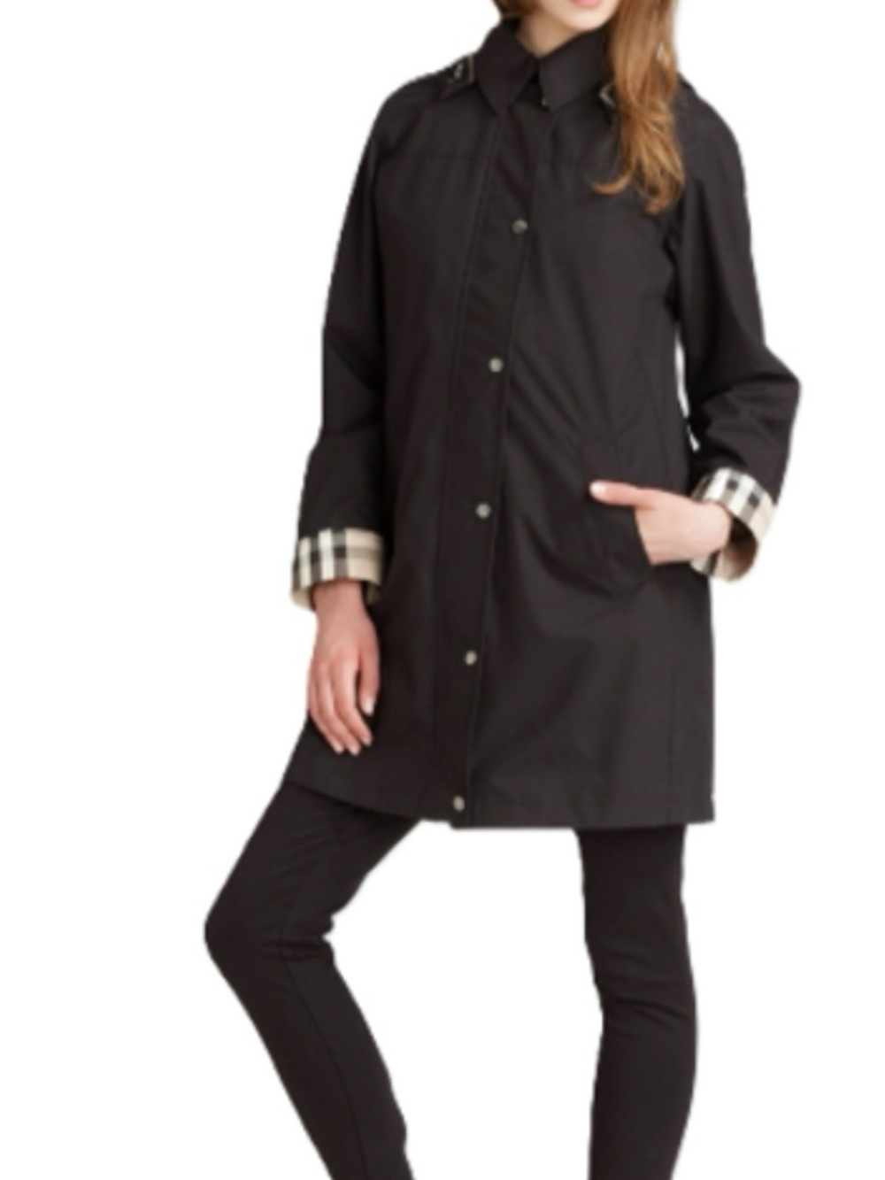 Burberry Women's Black Trench Coat with Check Cuff Detail Size 6 - Picture 5 of 5